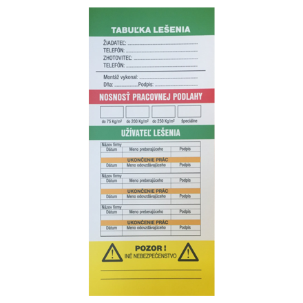 Tabuľka "Lešenie" vkladacia s textom