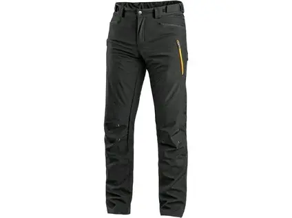 KALHOTY CXS AKRON, SOFTSHELL, ČIERNE S HV ŽLTO/ORANŽOVÝMI DOPLNKAMI