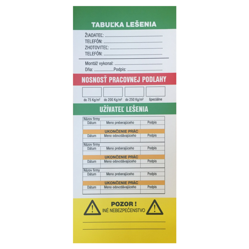Tabuľka "Lešenie" vkladacia s textom Tabuľka "Lešenie" vkladacia s textom