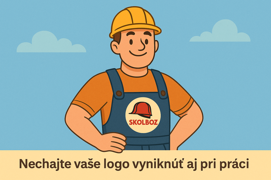 Skupina pracovníkov v jednotných pracovných odevoch s potlačeným logom firmy pri práci na stavbe – ukážka profesionálneho firemného oblečenia, ktoré spája bezpečnosť a reprezentáciu značky.