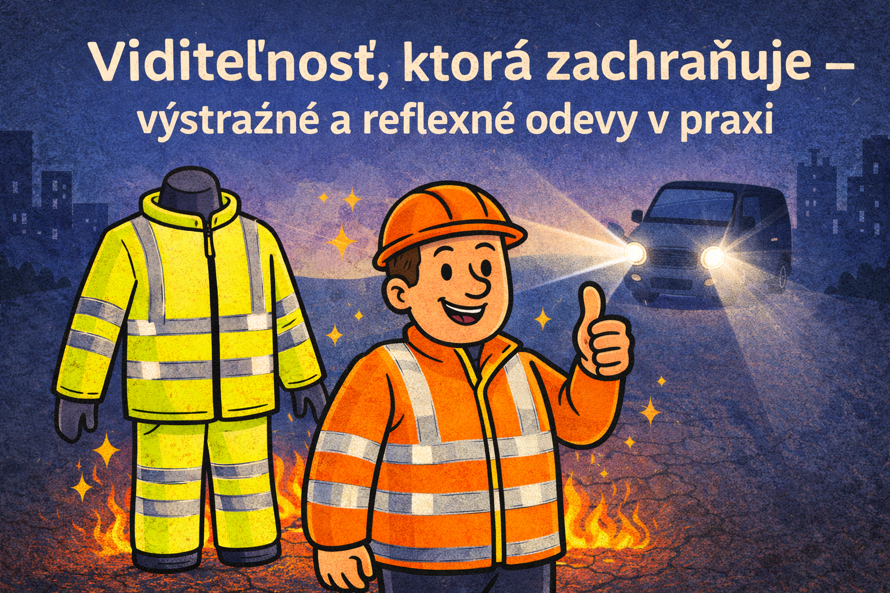 Pracovníci v reflexnom výstražnom oblečení triedy 2 a 3 pri práci na ceste