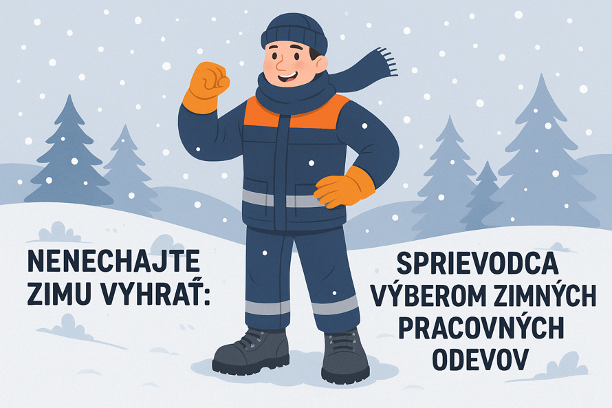 Pracovník oblečený v zimnej pracovnej bunde a nohaviciach pracuje v zasneženom prostredí – ukážka správneho zimného pracovného oblečenia pre chladné podmienky