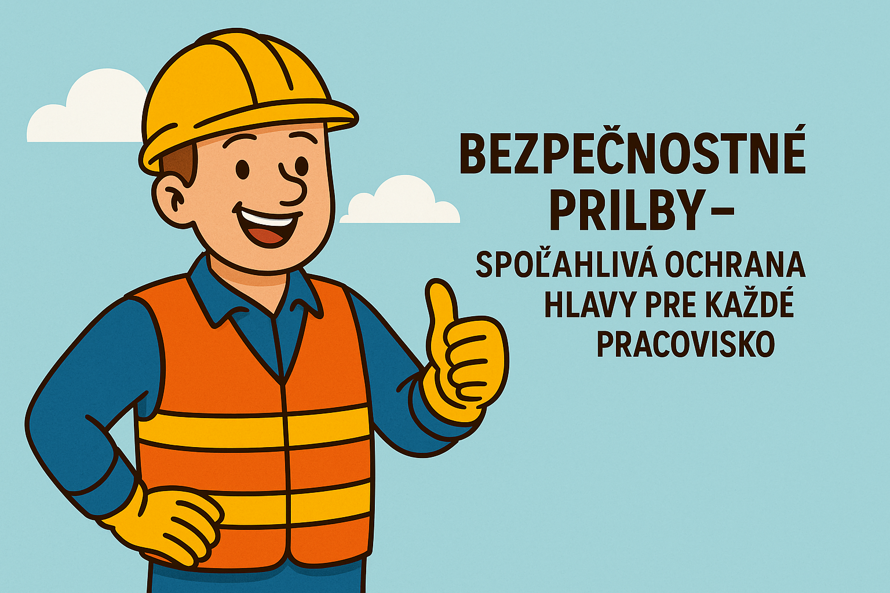 Muž v pracovnom odeve a bezpečnostnej prilbe stojí na stavbe – ukážka správneho používania prilby na ochranu hlavy pri práci.