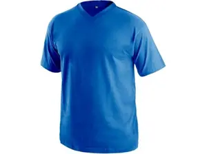 Tričko s krátkym rukávom DALTON, výstrih do V, stredne modrá