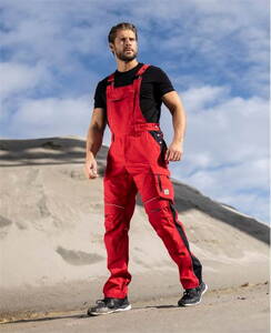 Predĺžené nohavice s náprsenkou ARDON® URBAN+ červeno-čierne