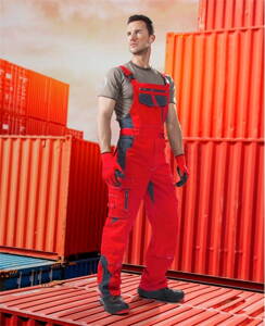 Nohavice s náprsenkou ARDON® VISION 03 červeno-sivé