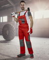 ARDON H9605 Nohavice s náprsenkou ARDON® 2STRONG červeno-sivé