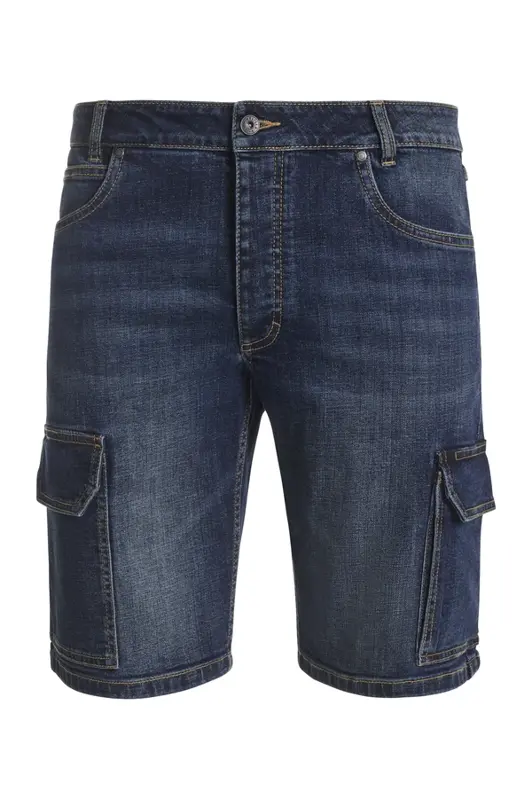 Stretch multi-pocket denim Bermuda shorts