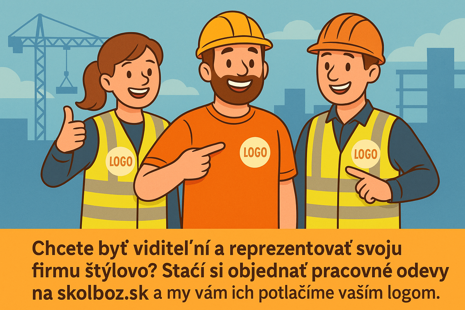 Tím pracovníkov v jednotných pracovných odevoch s potlačeným logom firmy počas práce na stavbe – ukážka firemného pracovného oblečenia, ktoré spája bezpečnosť a reprezentáciu značky.