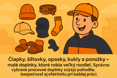 Set pracovných doplnkov vrátane čiapky, kukly, šiltovky, opasku a ponožiek pripravený na pracovný deň.