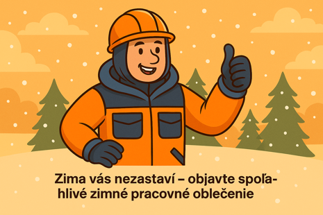 Pracovník oblečený v zimnej pracovnej bunde, nohaviciach a reflexnej veste pri práci v zasneženom prostredí.